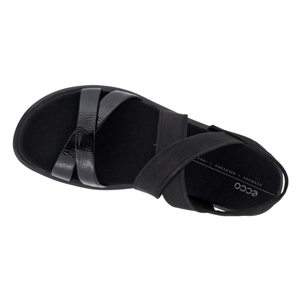 Women's Ecco Flowt Flat Strappys Sandals Black | Canada 181FDN